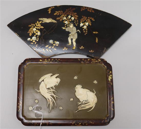 Two Japanese ivory and lacquer panels